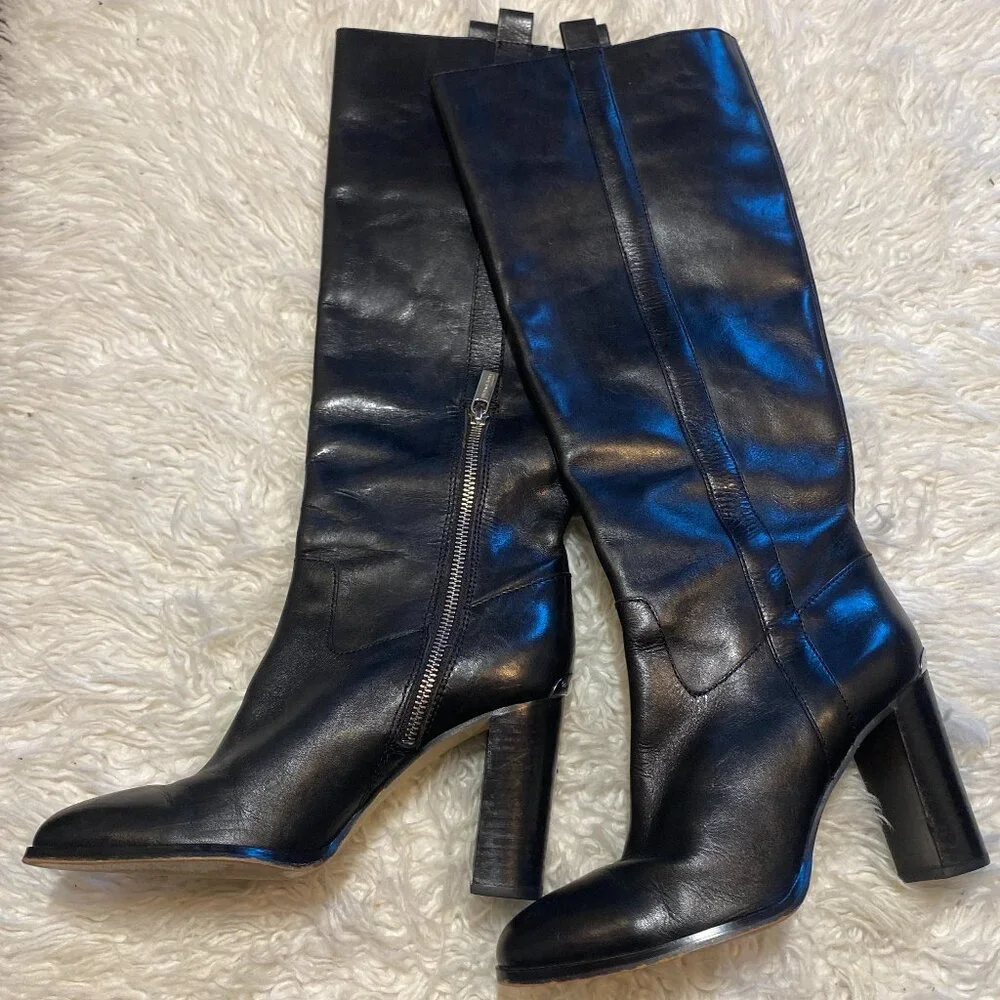 Michael Kors Black Leather Over the Knee Regina Boots w Silver Hardware Size 8